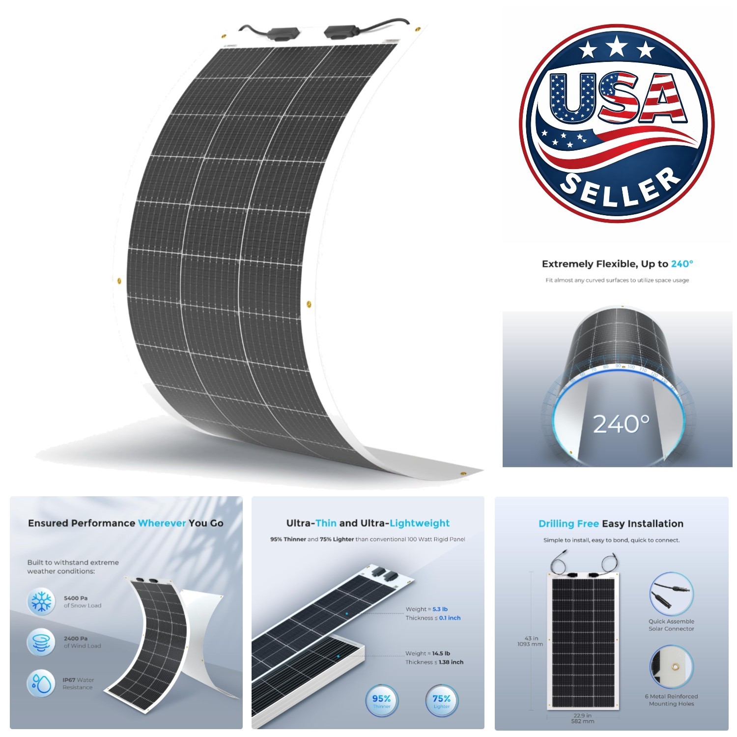 100W Flexible Solar Panel – Ultra Lightweight 12V Off-Grid Charger for RVs & …