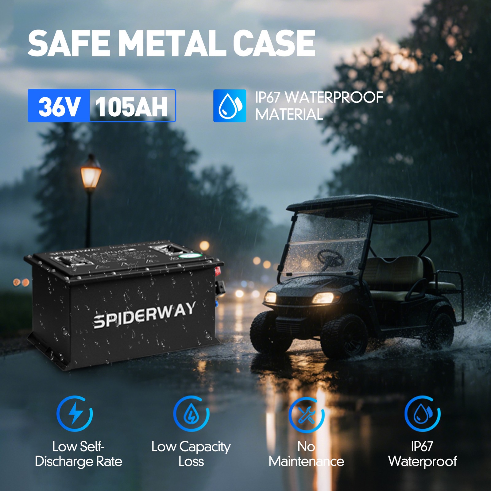 36V 105Ah Golf Cart LiFePO4 Lithium Battery 200A BMS A+Cell W/25A Charger 7.68kW