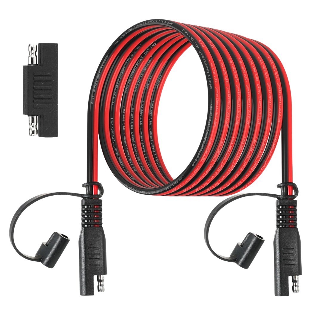 SAE 14AWG 12FT Extension Cable with Polarity Adapter for Solar RV Battery Marine
