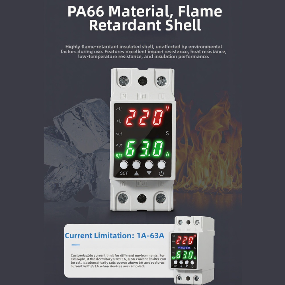 Flame Retardant Voltage Protector with Dual LCD Display AC80-300V Rating