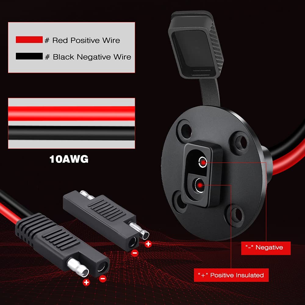 2 Pack SAE Connector Power Socket Sidewall Port, 10AWG Weatherproof Quick Con…