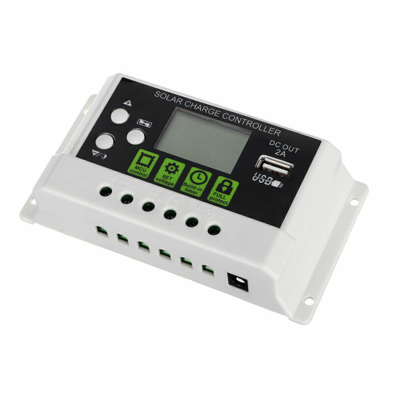PWM Solar Charge Controller 12V/24V Auto-Adaptive Regulator Data Records LCD USB