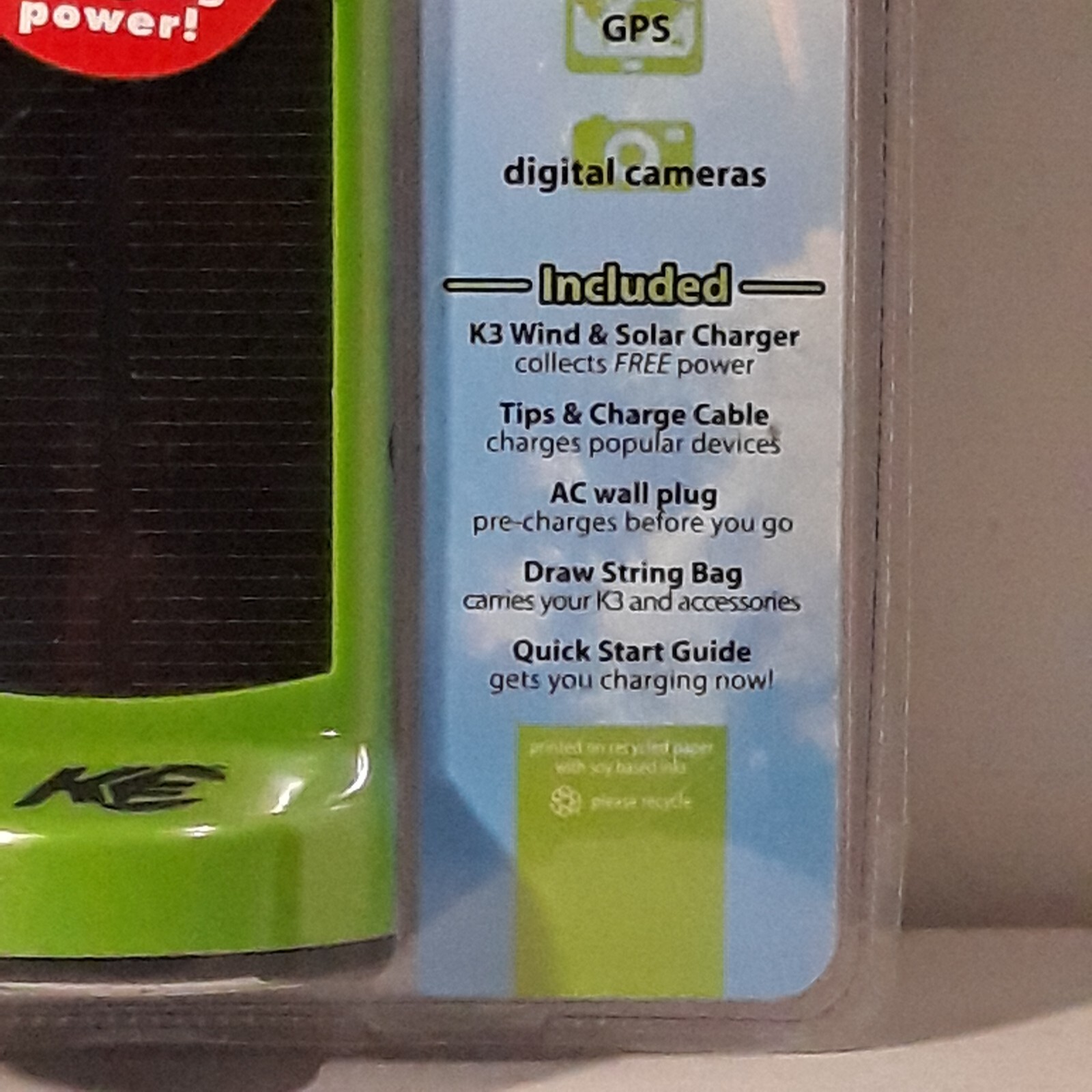 K3 Kinesis Wind & Solar Device Charger 2 In 1 Indoor/outdoor USB In/out Charging