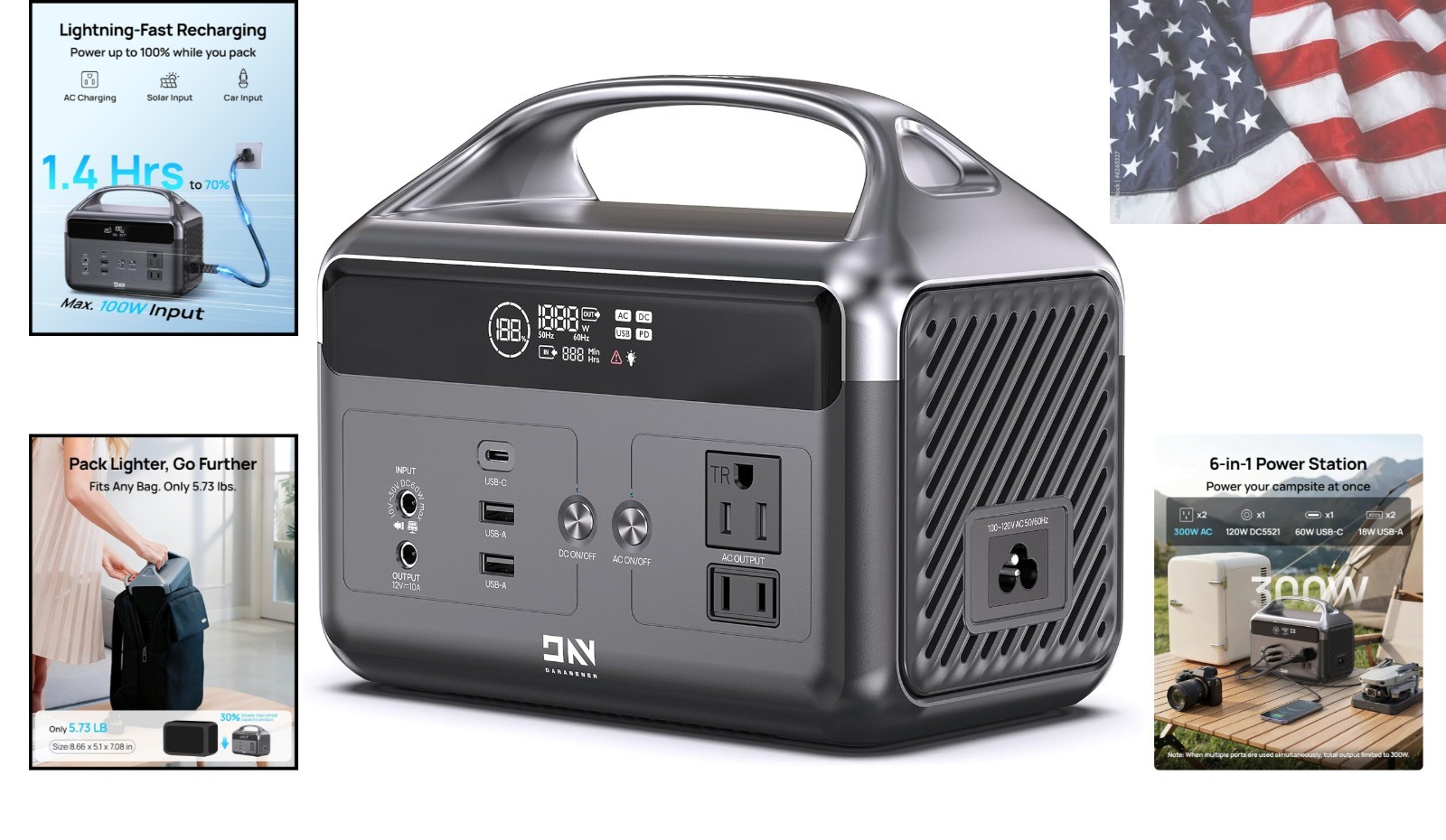 Portable Power Station, 192Wh LiFePO4 Battery Backup Solar Generator with w/2…