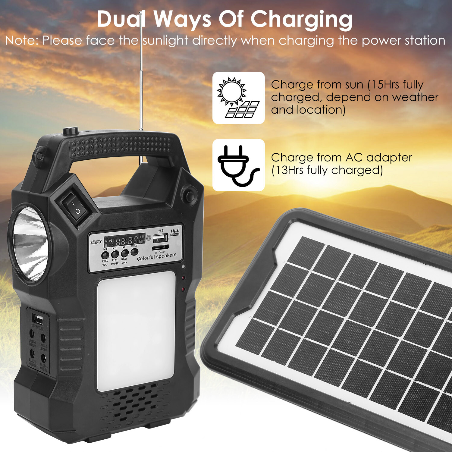 Solar Power Station Generator Panel Power Bank Outlet Camping Emergency Portable