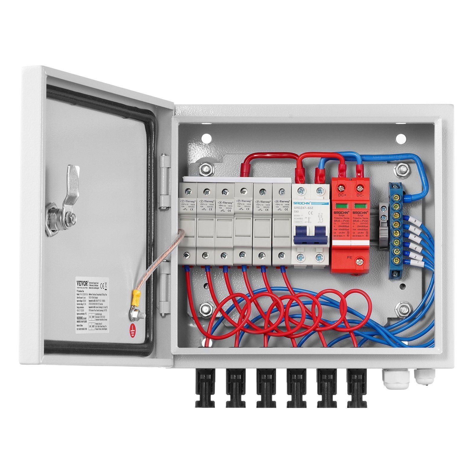 6x10A Solar PV Combiner Box IP65 Steel Case, Weatherproof Junction Unit