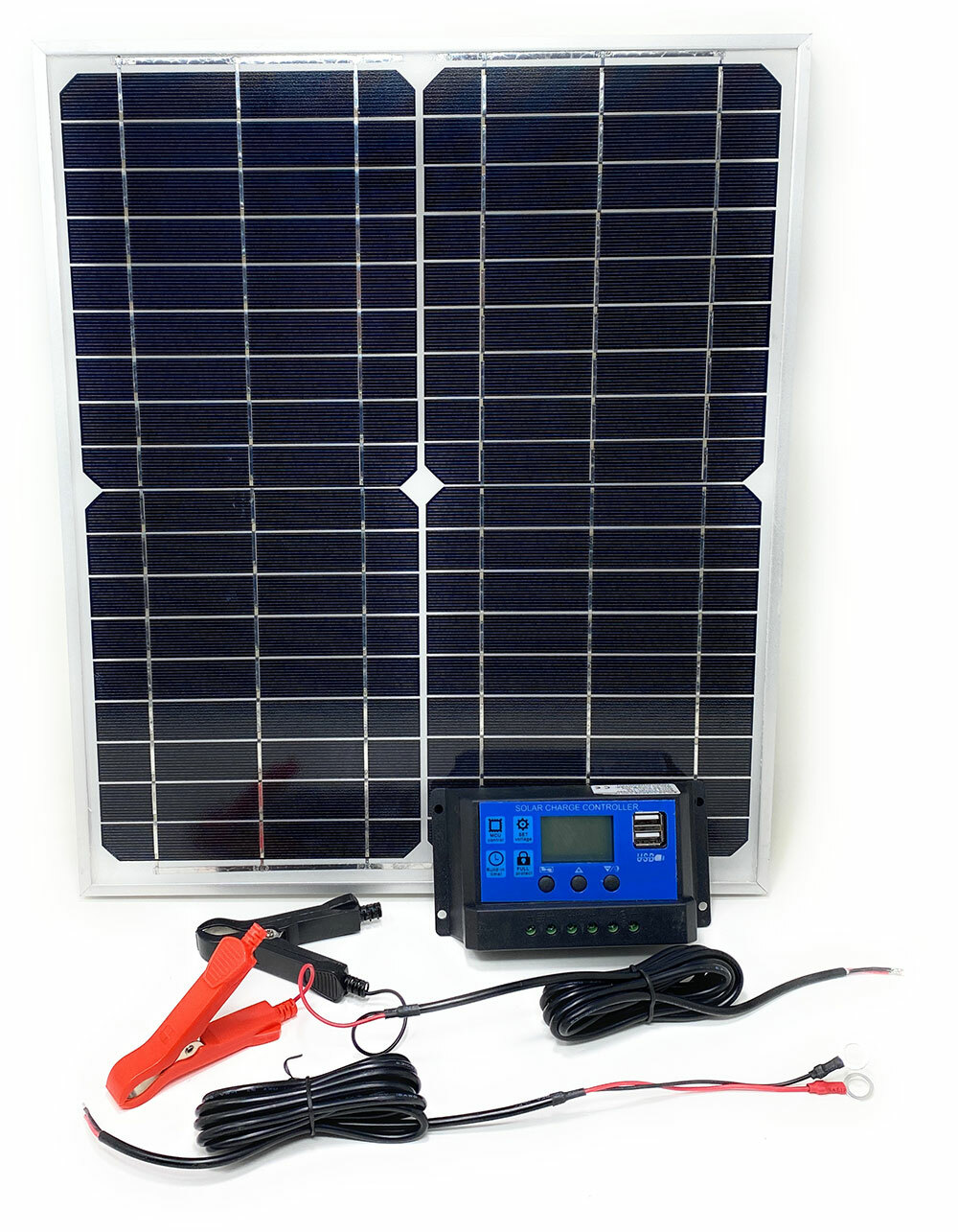 20W 12V Monocrystalline Silicon Solar Panel Kit w/ 10A Charger Controller+ Cable