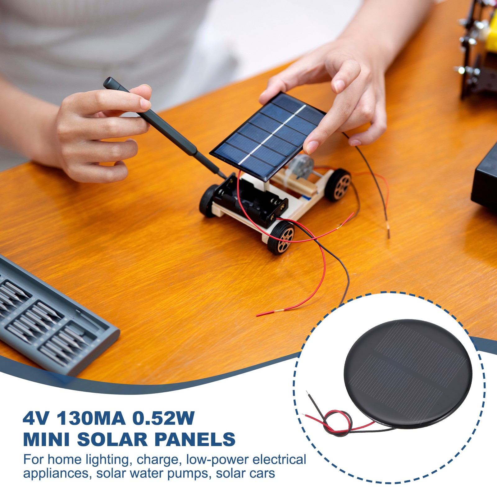 5 Pcs 4V 0.52W 130mA Mini Solar Panels with 2 Cable, 73mm Dia