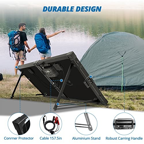 ACOPPOWER 100WATT 12 VOLT PORTABLE SOLAR PANEL WATERPROOF 20A FOLDABLE BLACK