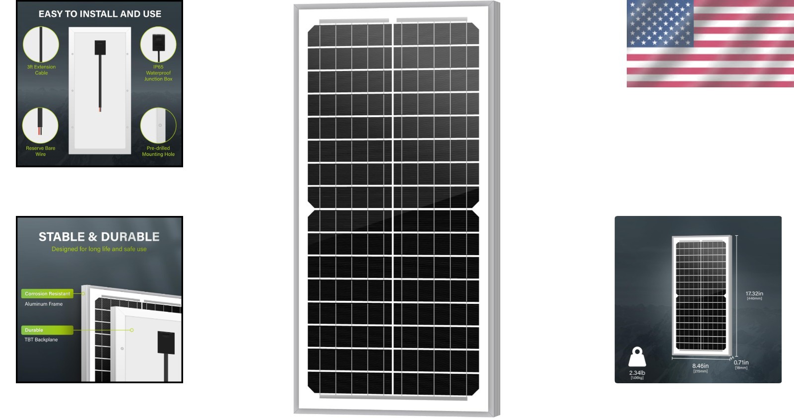 High-Performance 10W Monocrystalline Solar Panel, 12V – Ideal for Camping & more