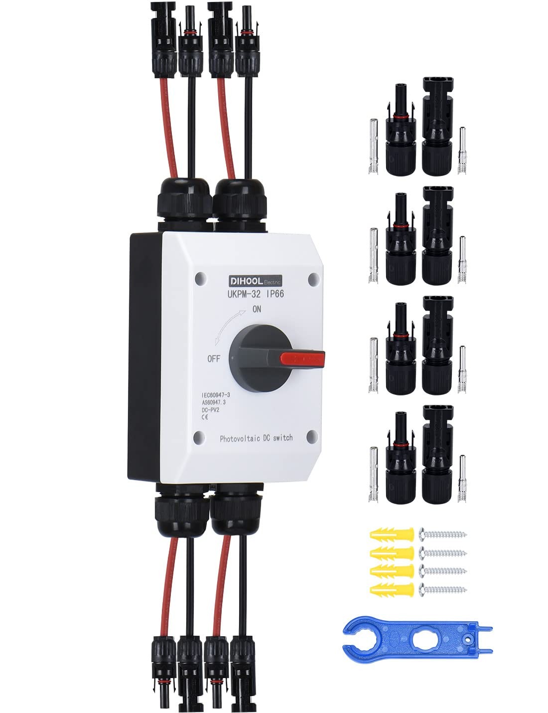 Solar Disconnect Switch,32 Amp DC600V,2 String 2 in 2 Out Isolator,IP66 Water…