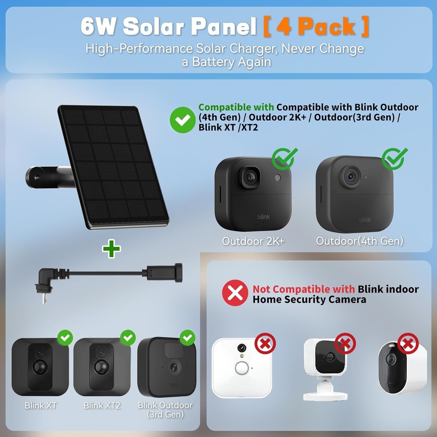 4 Pack 6W Solar Panel for Blink Camera, 2500mAH Panel Compatible with …