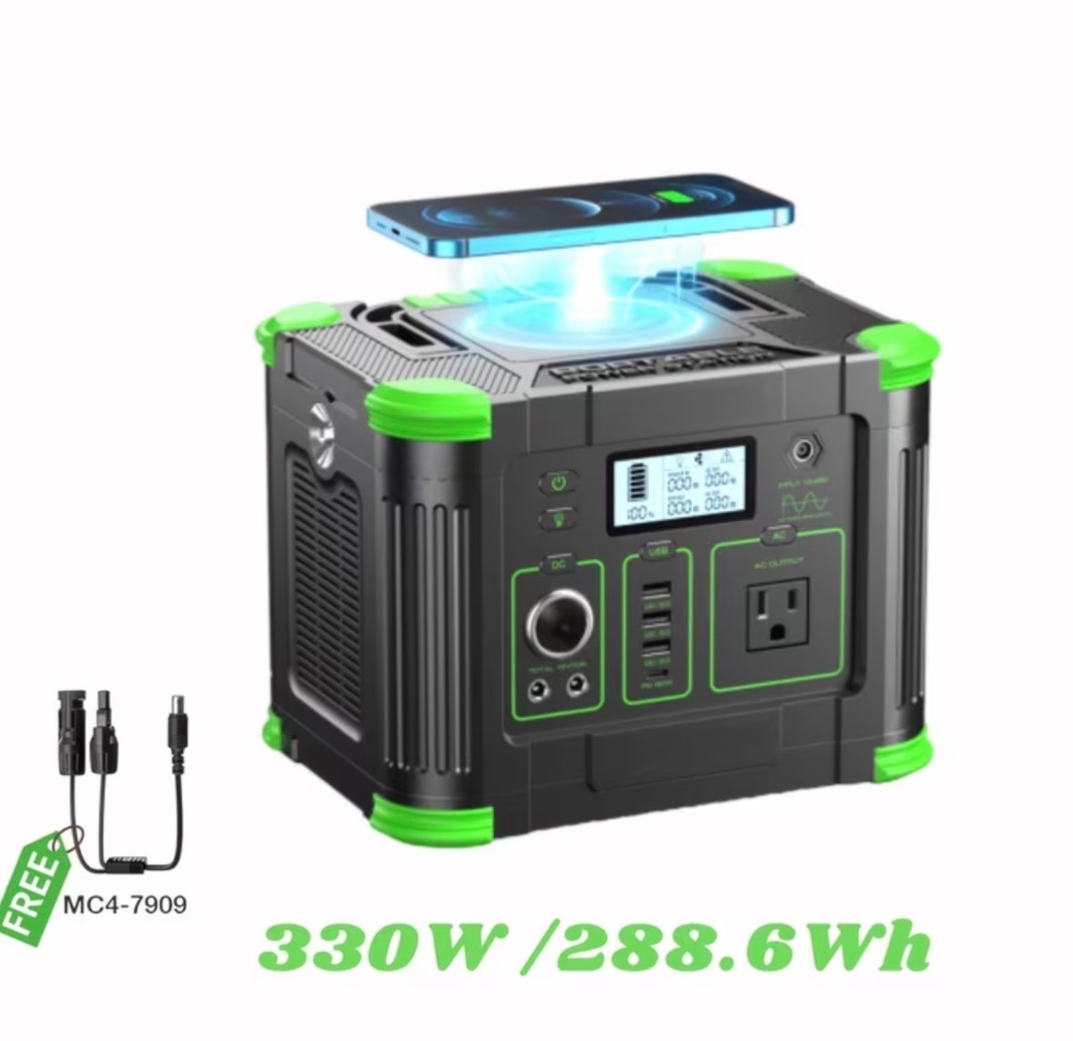 330W Portable Power Station, With Digital Display Screen,288.6Wh Solar Generator