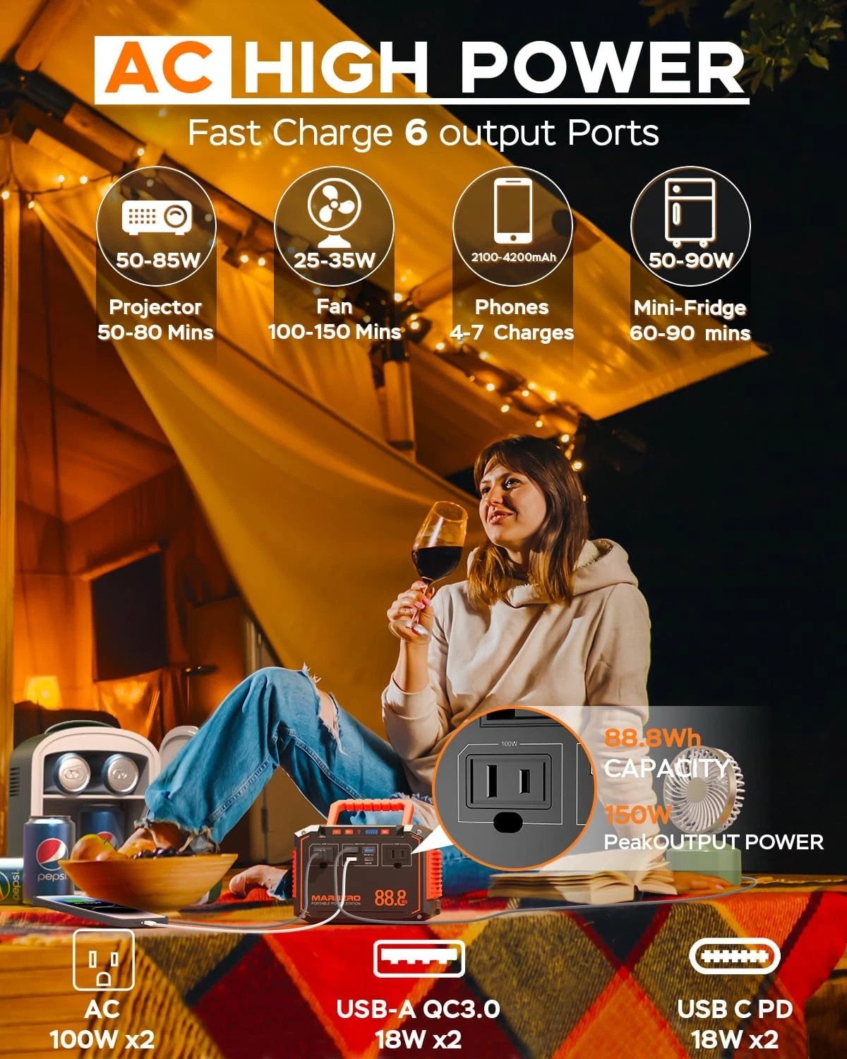 100W 88.8Wh Portable Power Station lithium-ion battery With 30W Solar Panel