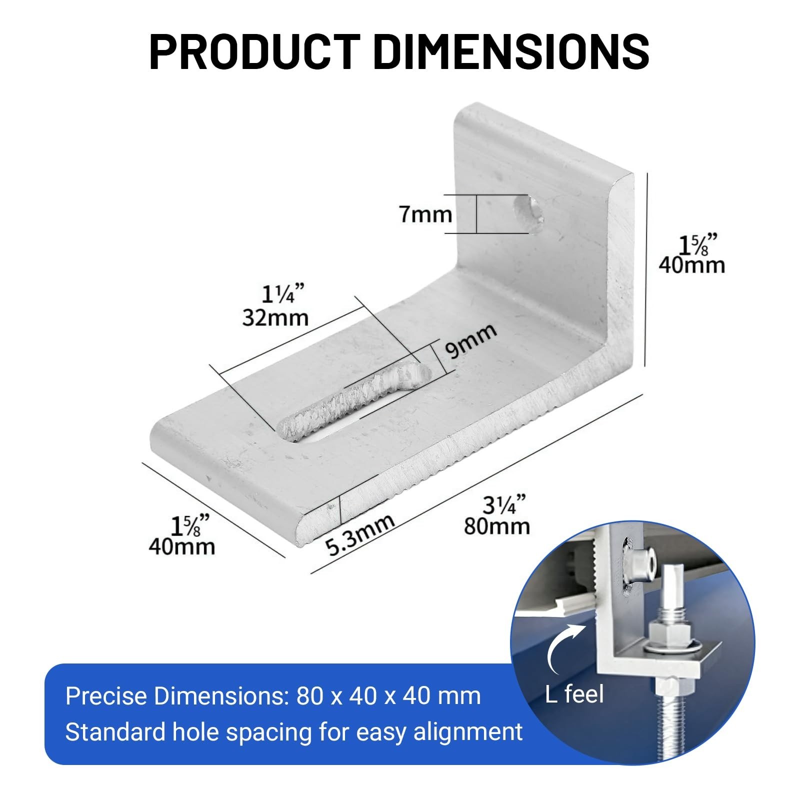 10Pcs L Foot Solar Mount Brackets, Aluminum PV Panel Mounting Kit, Waterproof Ro