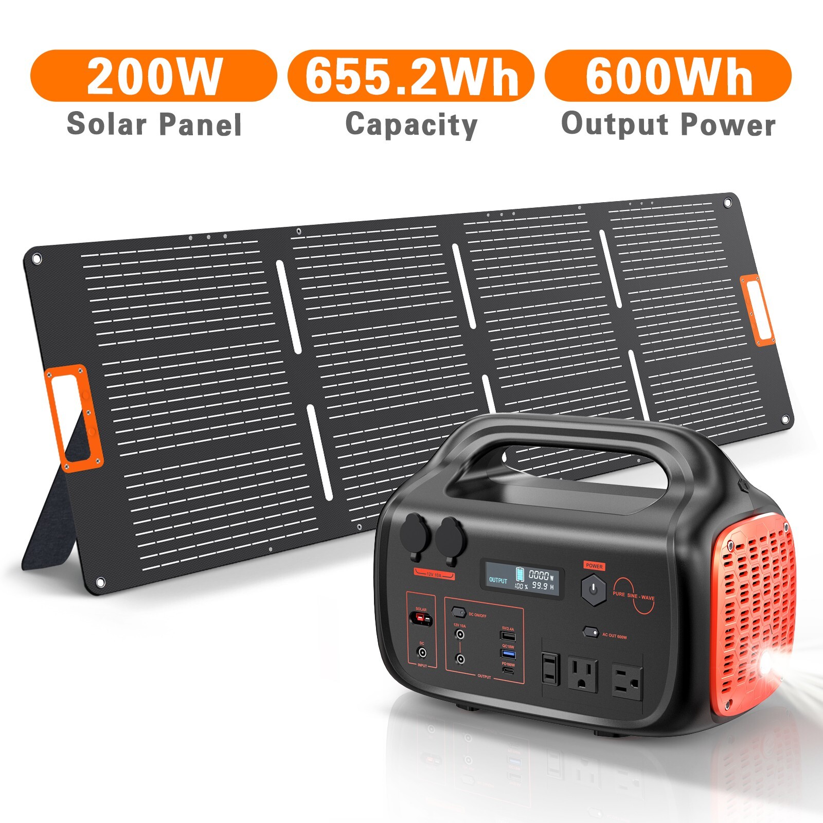 600W Portable Power Station 655Wh Solar Generator for Camping Emergency Backup