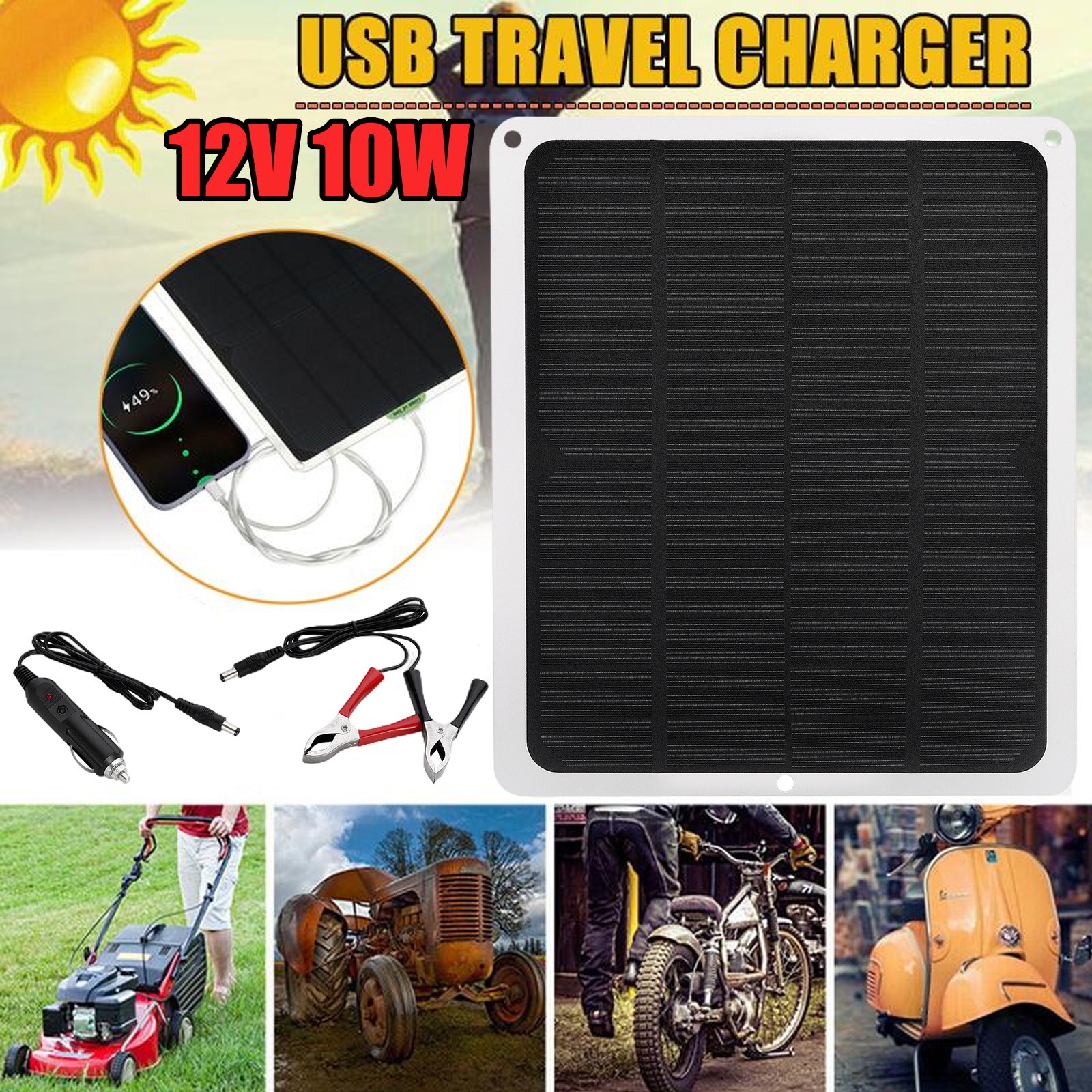 10W Solar Panel Kit 12V Trickle Charge Battery Charger Maintainer Marine RV Car