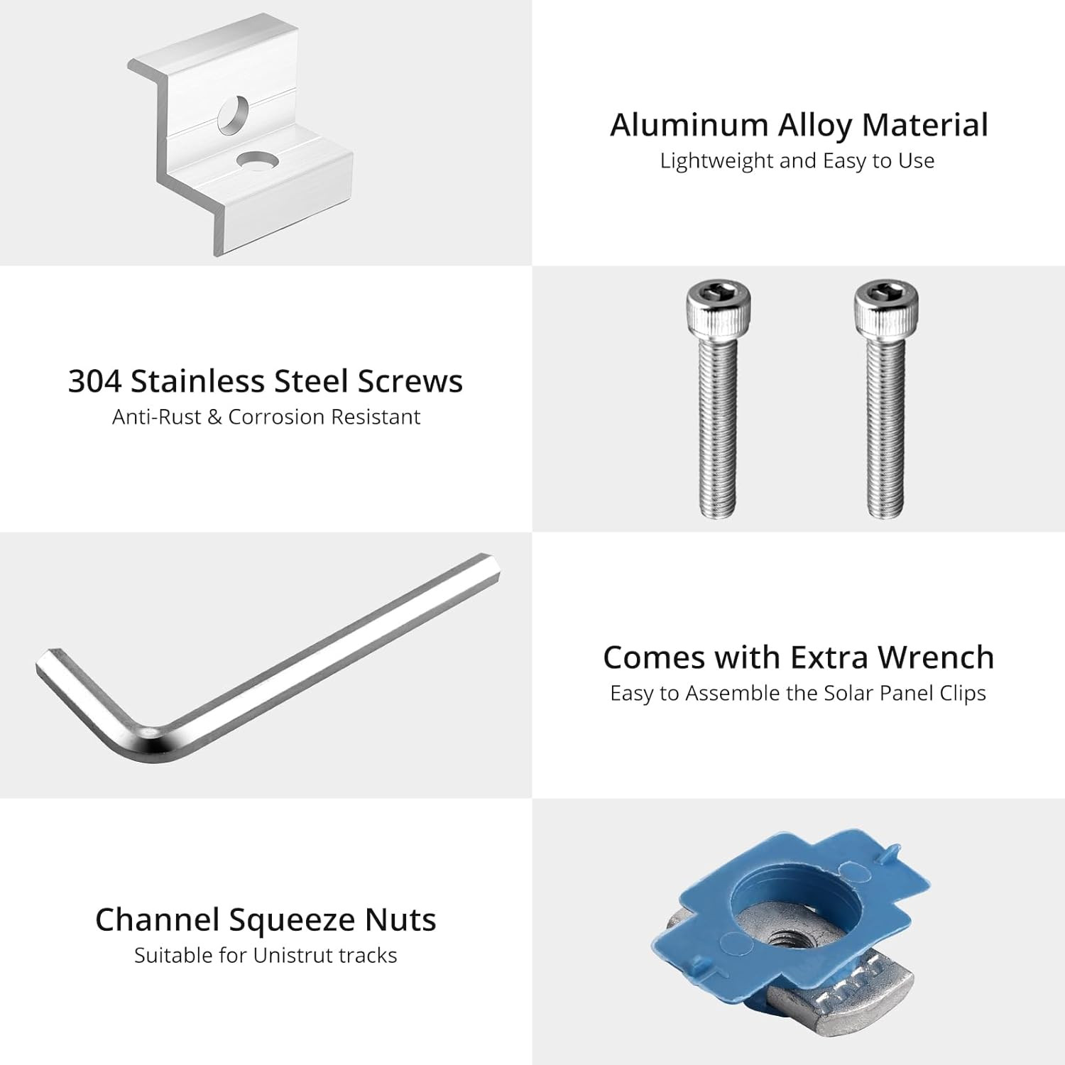 10PCS Solar Panel End Clamps Aluminum Mounting Brackets Kit Silver