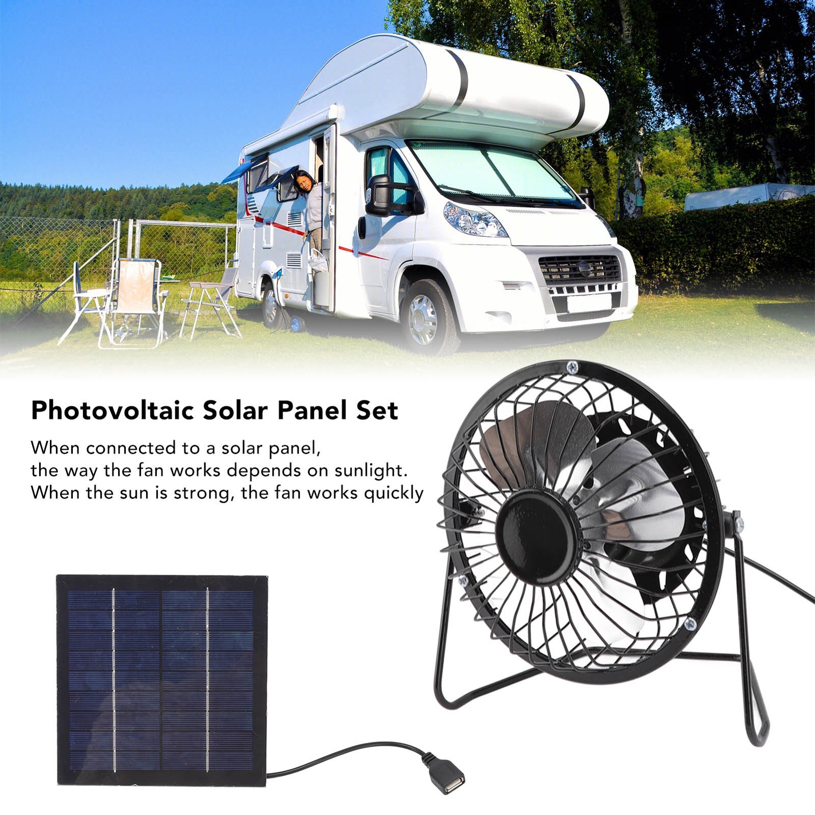 Mini Portable Solar Powered Panel Fan USB Cooling Fan for Greenhouse Trailers
