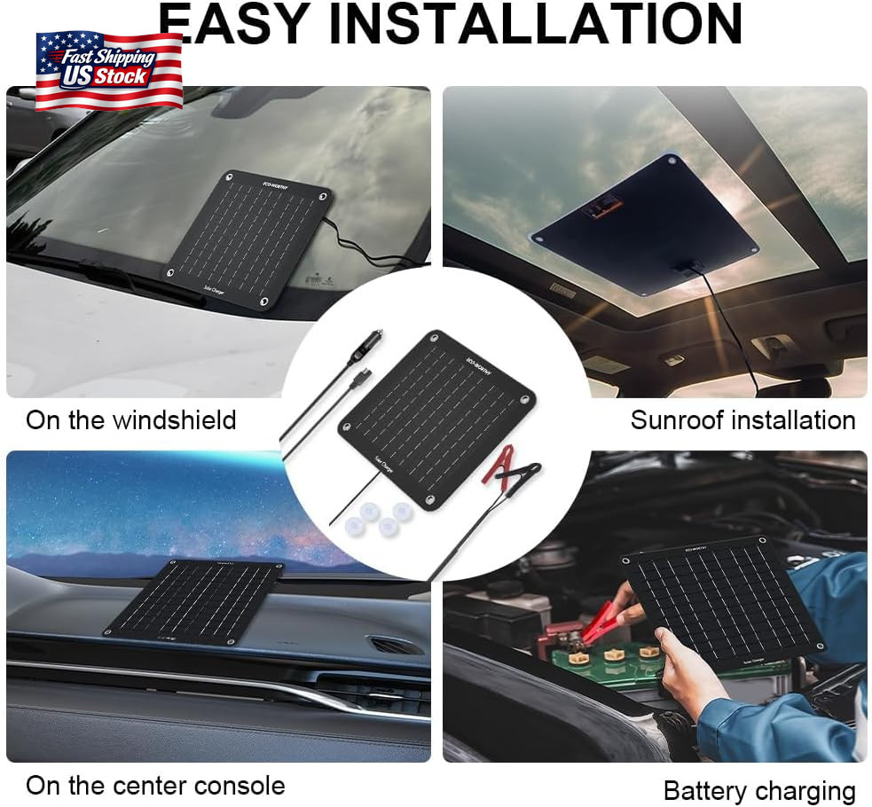 ECO-WORTHY 10W Solar Car Battery Charger Maintainer 12V Waterproof Portable Sola