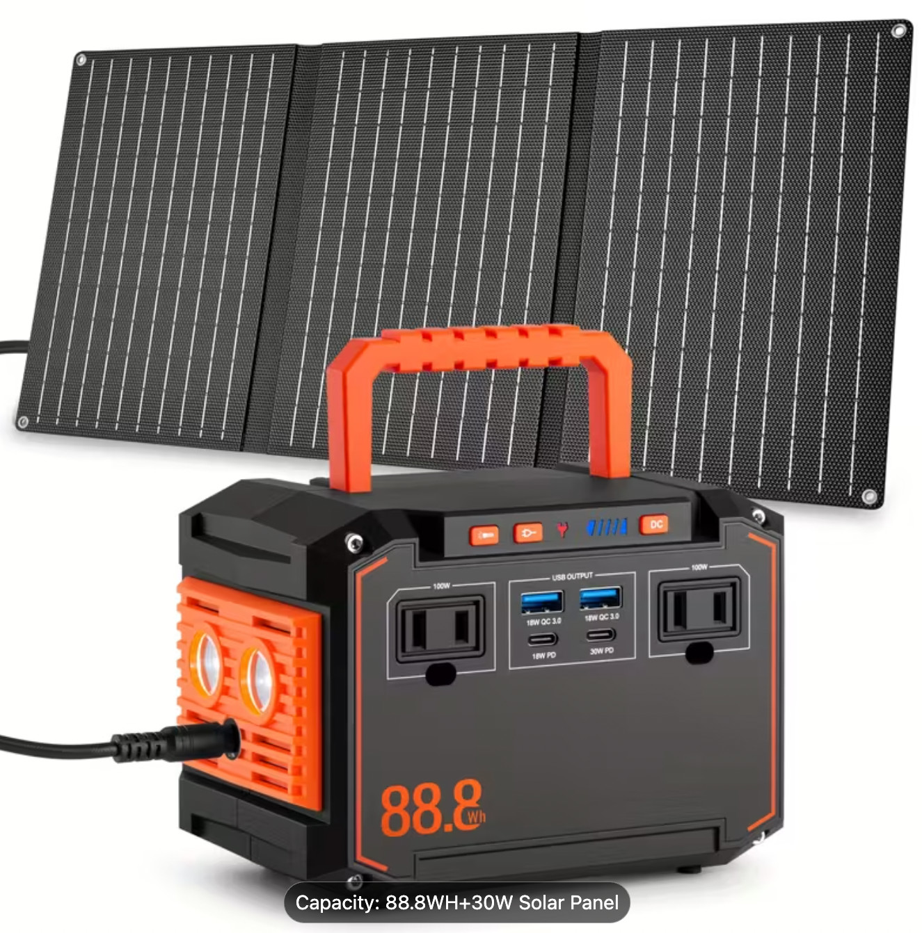 88.8WH Solar Generator Portable Power Station with 30W Solar Panels, 24000mAh