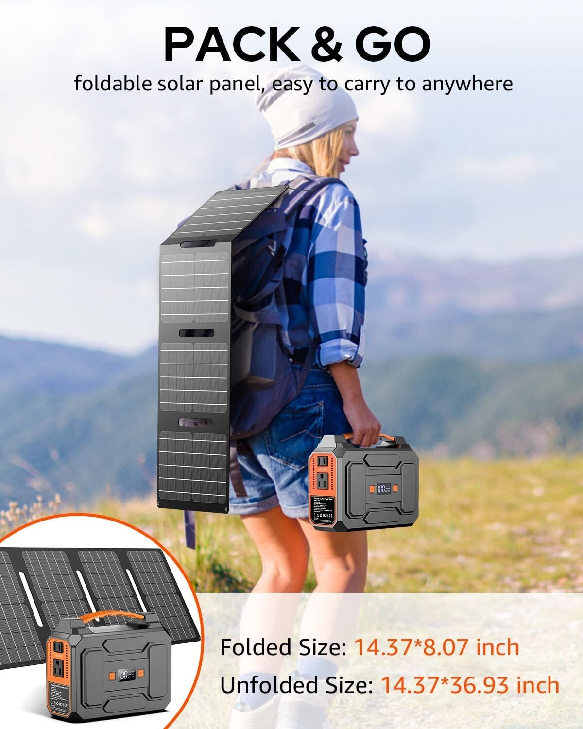 Power Station with 40W Solar Panel, 200W Peak/100W Rated Solar Powered Generator