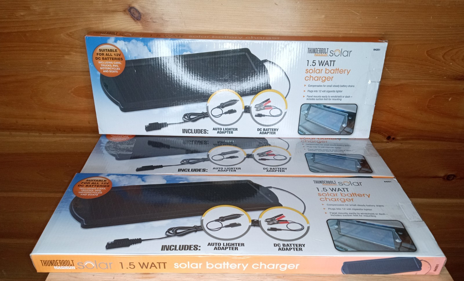 Thunderbolt Magnum Solar 1.5W 12V Solar Battery Charger Trickle Maintainer x3