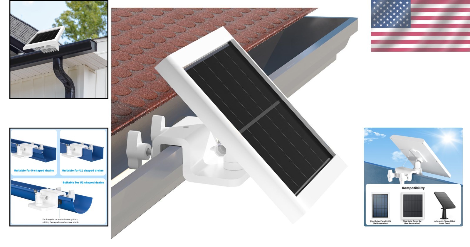 Universal Solar Panel Gutter Mount for Ring, Eufy & Wyze – Waterproof & Durable