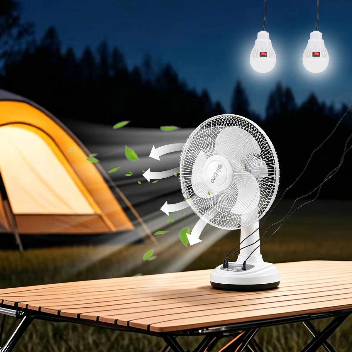 12” Table Fan 2-Speed Solar Powered Rechargeable Camping Fan Emergency Prepare