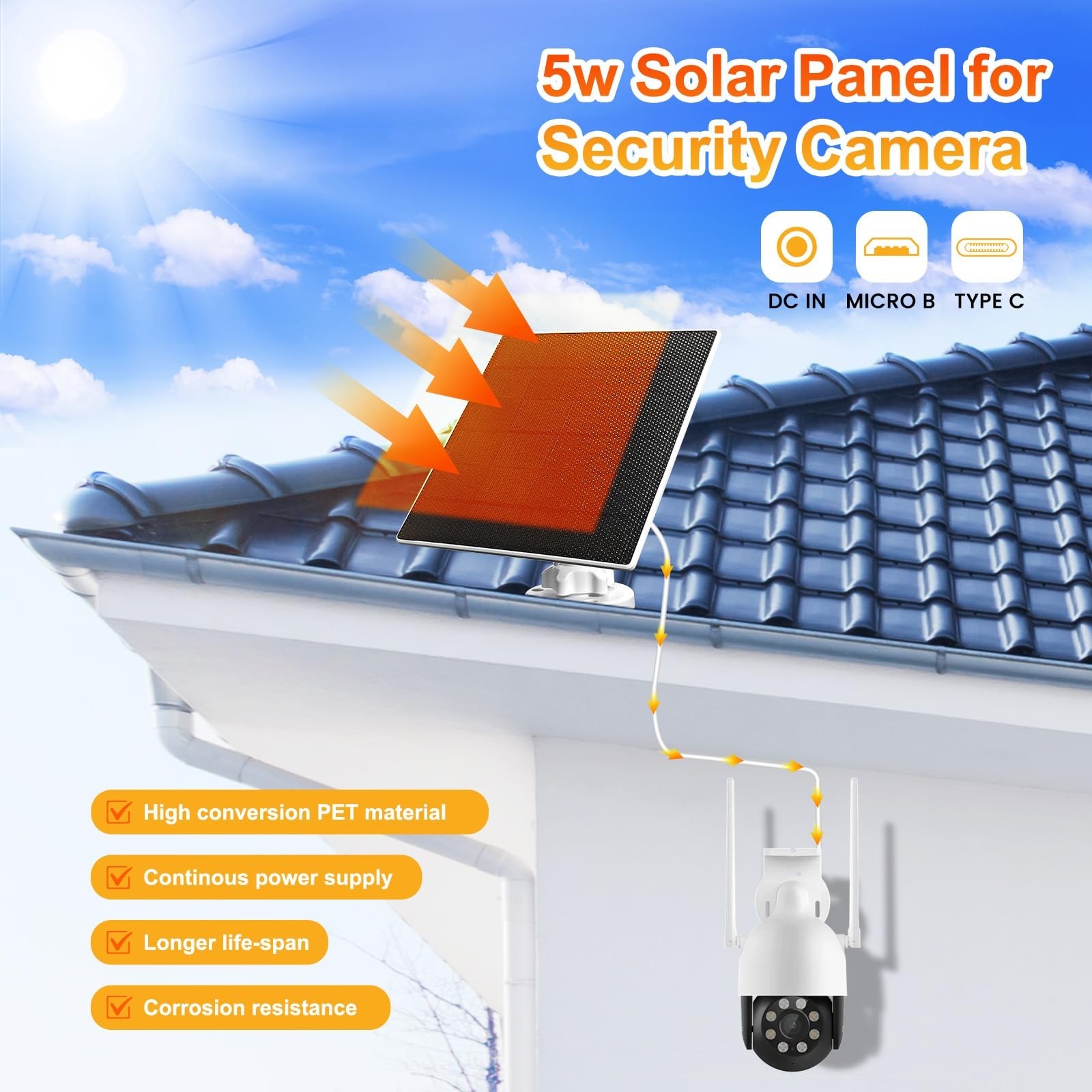 5W Solar Charger for Ring Camera – Compatible with Spotlight Cam & Stick Up Cam,