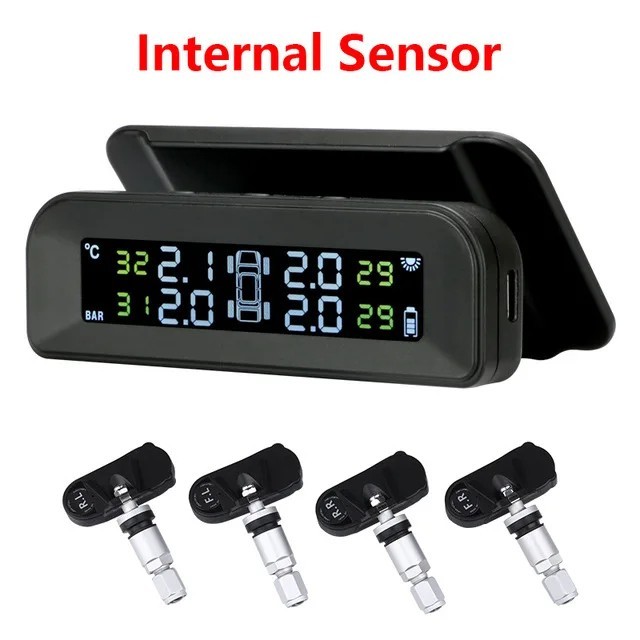 TPMS Tire Pressure Monitoring System Solar LCD Display Temp Safety Alarm.