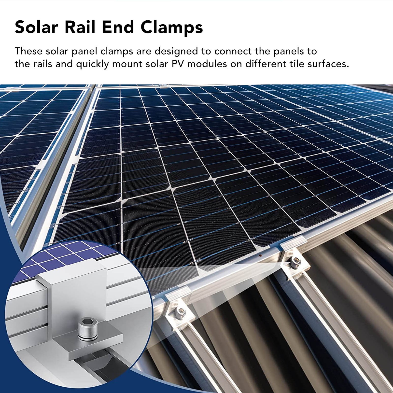 10x Solar Mount Z Bracket Pressing Block PV Panel Rail End Grounding Clamps 40mm