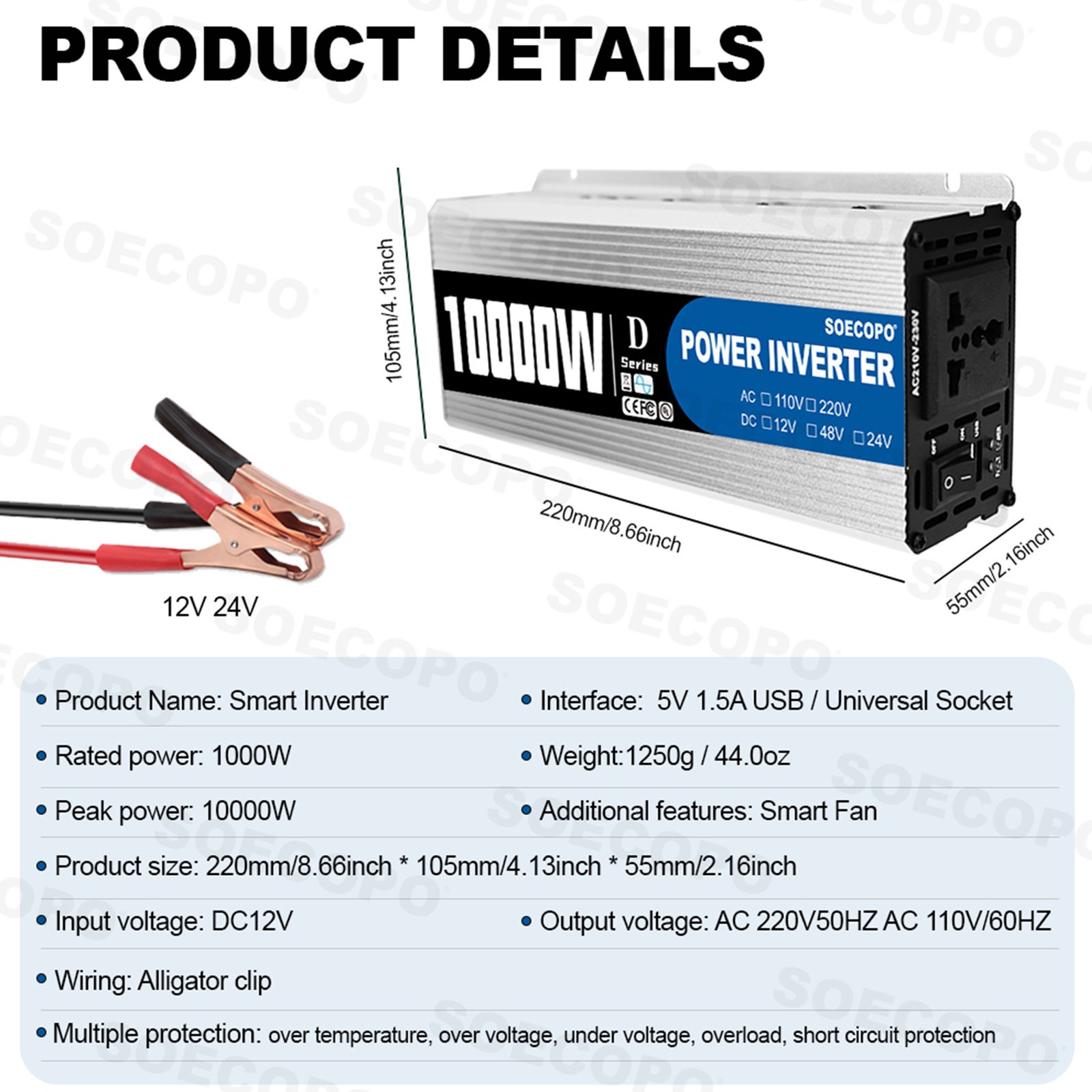 SOECOPO 10000W Solar System Kit, 100A Controller, 12V DC to 110V/220V