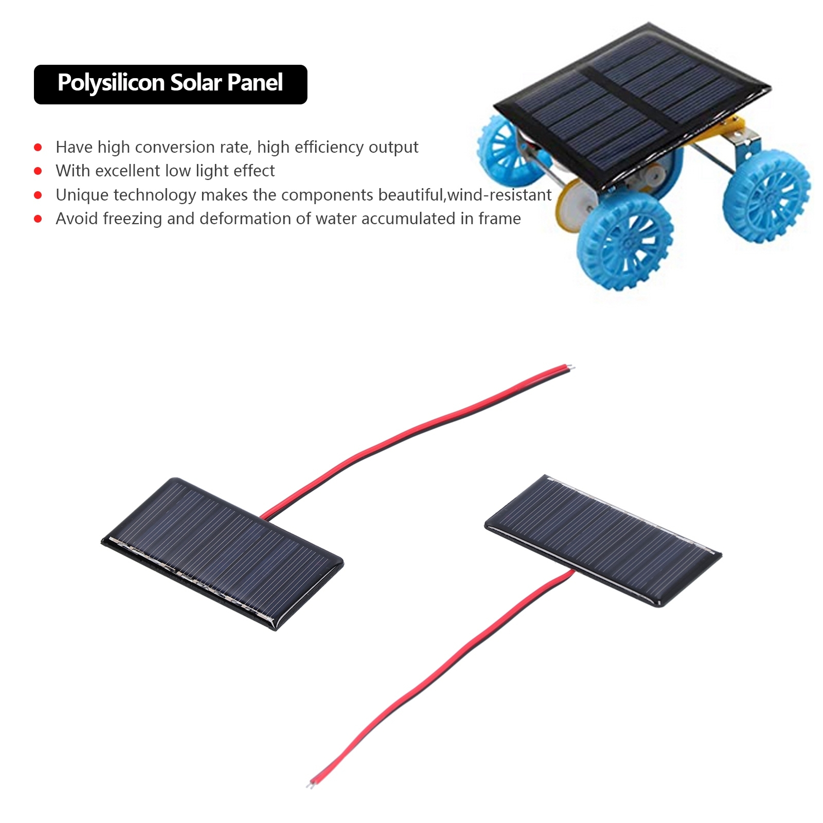 2Pcs Micro Mini Solar Cells 68x36mm 0.3W 5V Polysilicon Micro Solar Panel