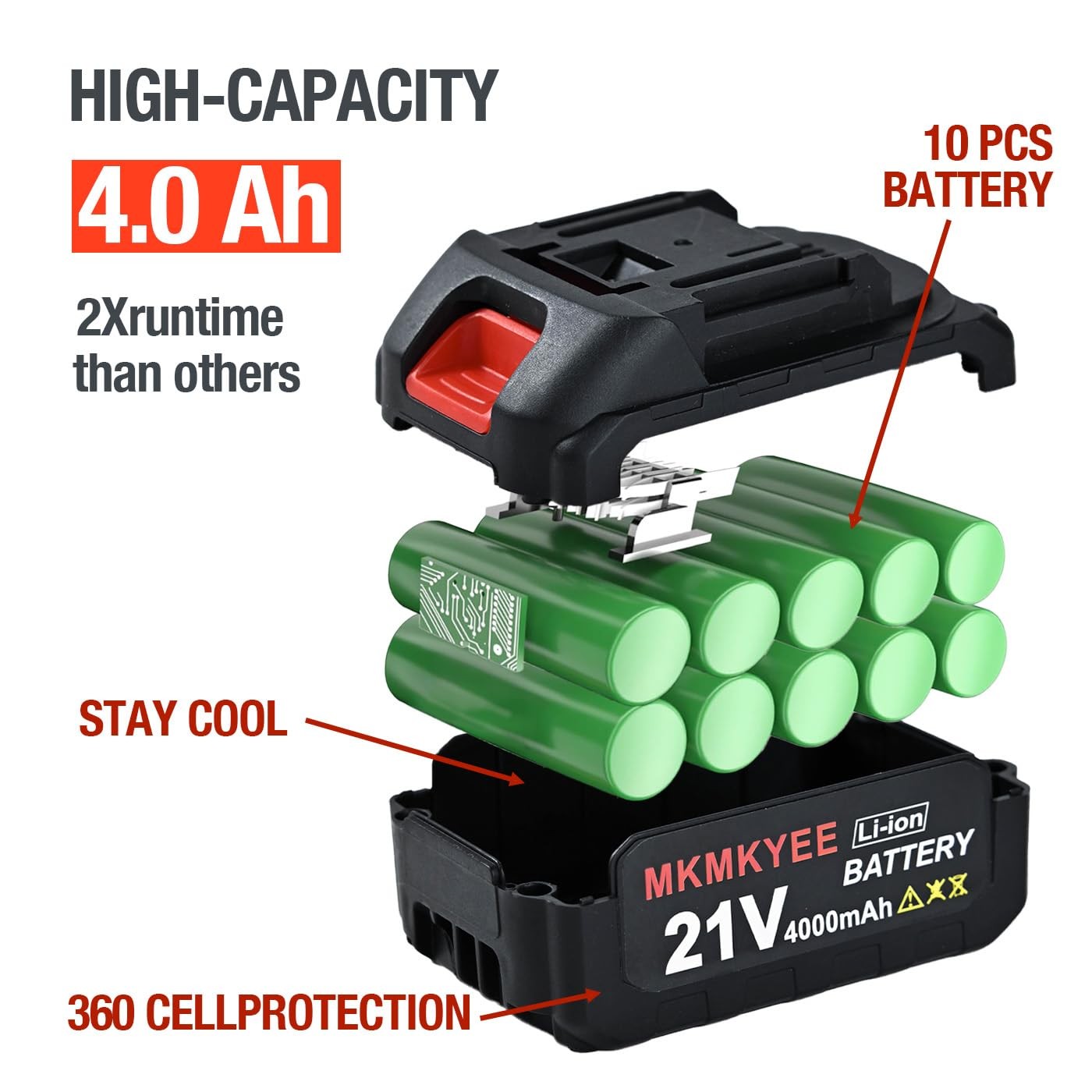 21V Lithium Battery and Charger Cord, 4.0 Ah Battery with Charger Adapter Led…