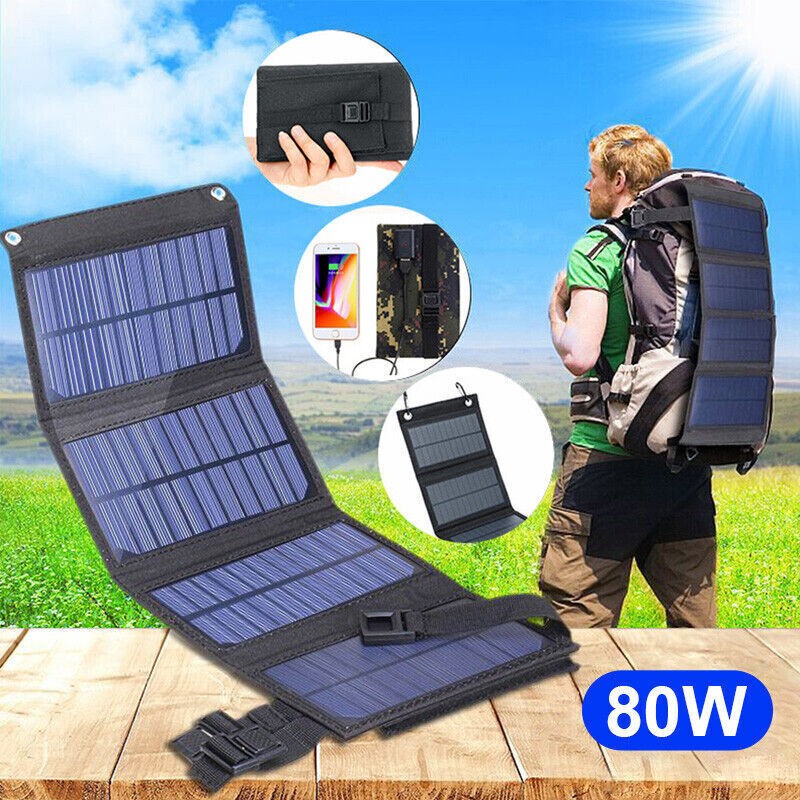 Folding PV Power Bank Outdoor Camping Hiking USB Phone Charger 100W Solar Panel