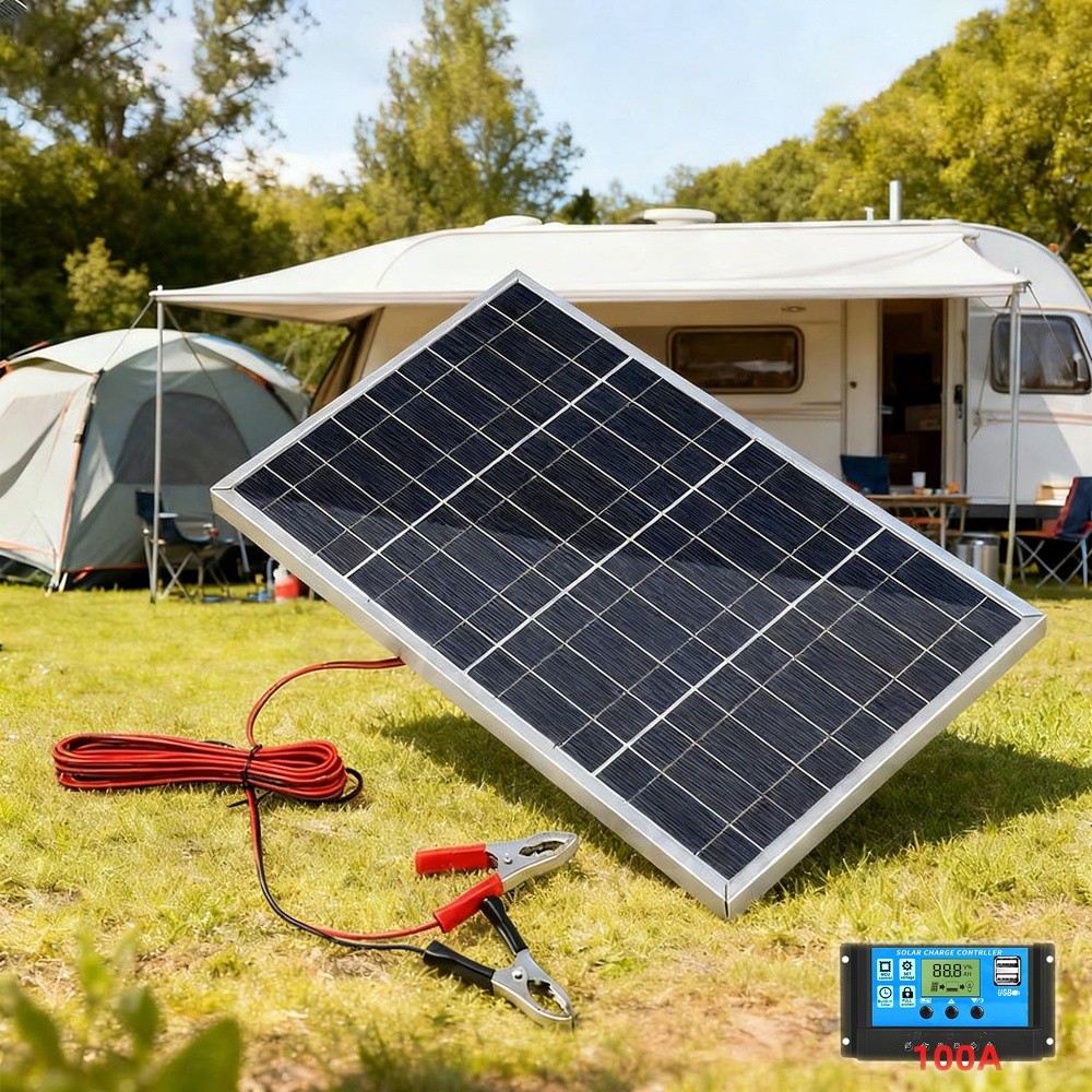 Solar Panel Kit 30W 12V Mono with Controller Battery Clips for RV Boat Off Grid