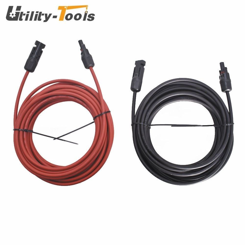 12 AWG 20 FT High Quality Solar Panel Extension Cable Wire Connector Black + Red