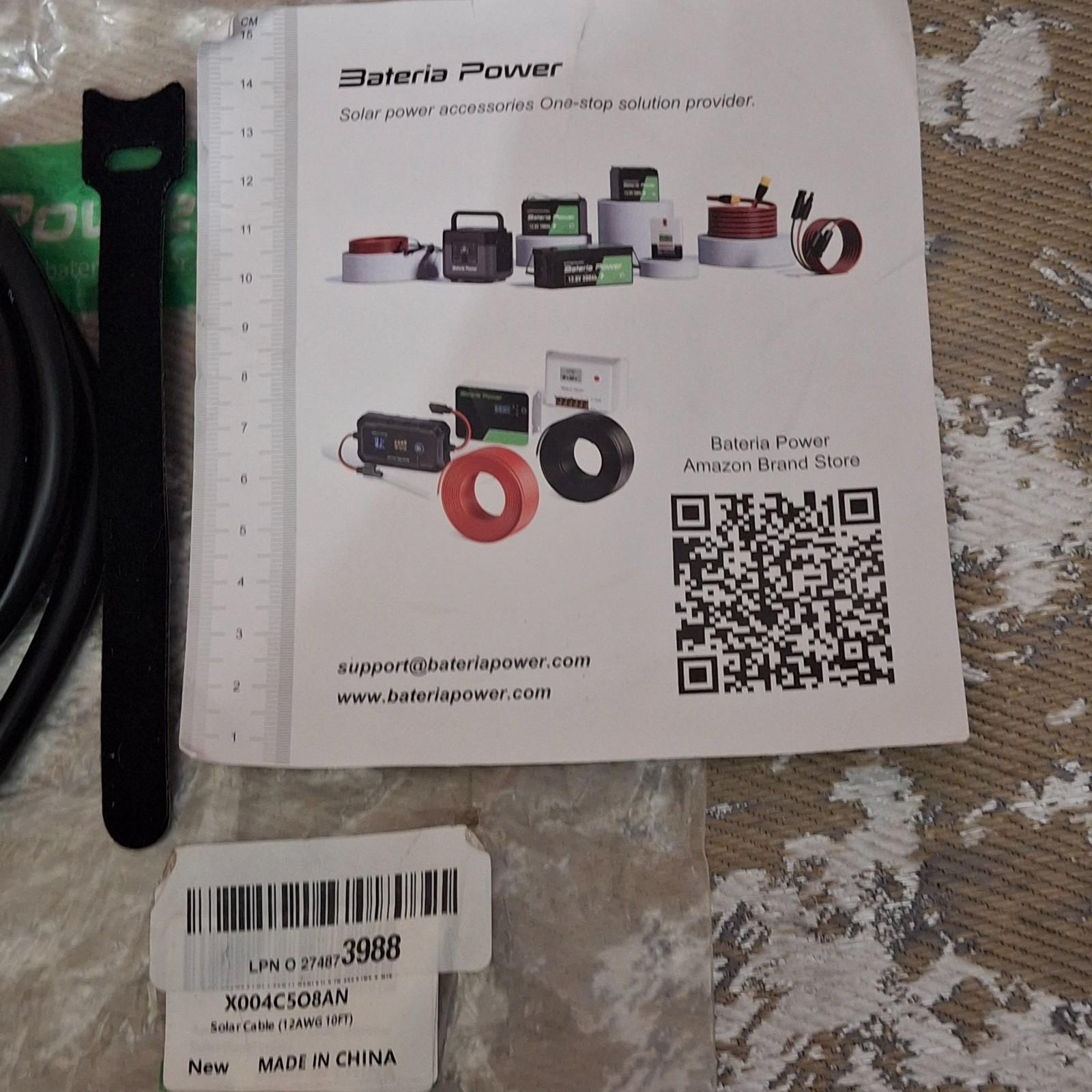 Bateria Power Solar Panel Extension Cable 10 ft 12AWG E492515 300V FTI ZXC