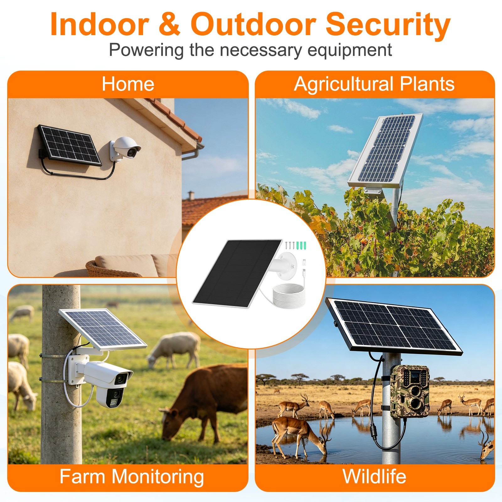 2 Pack of 5V 5W Solar Panel, Waterproof Dual Type-C/USB Solar Charger, White