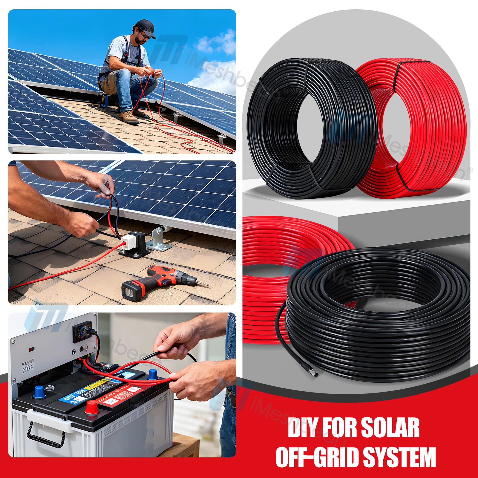 200FT 10AWG Red Solar Panel Extension Cable PV Wire Waterproof Solar Connectors