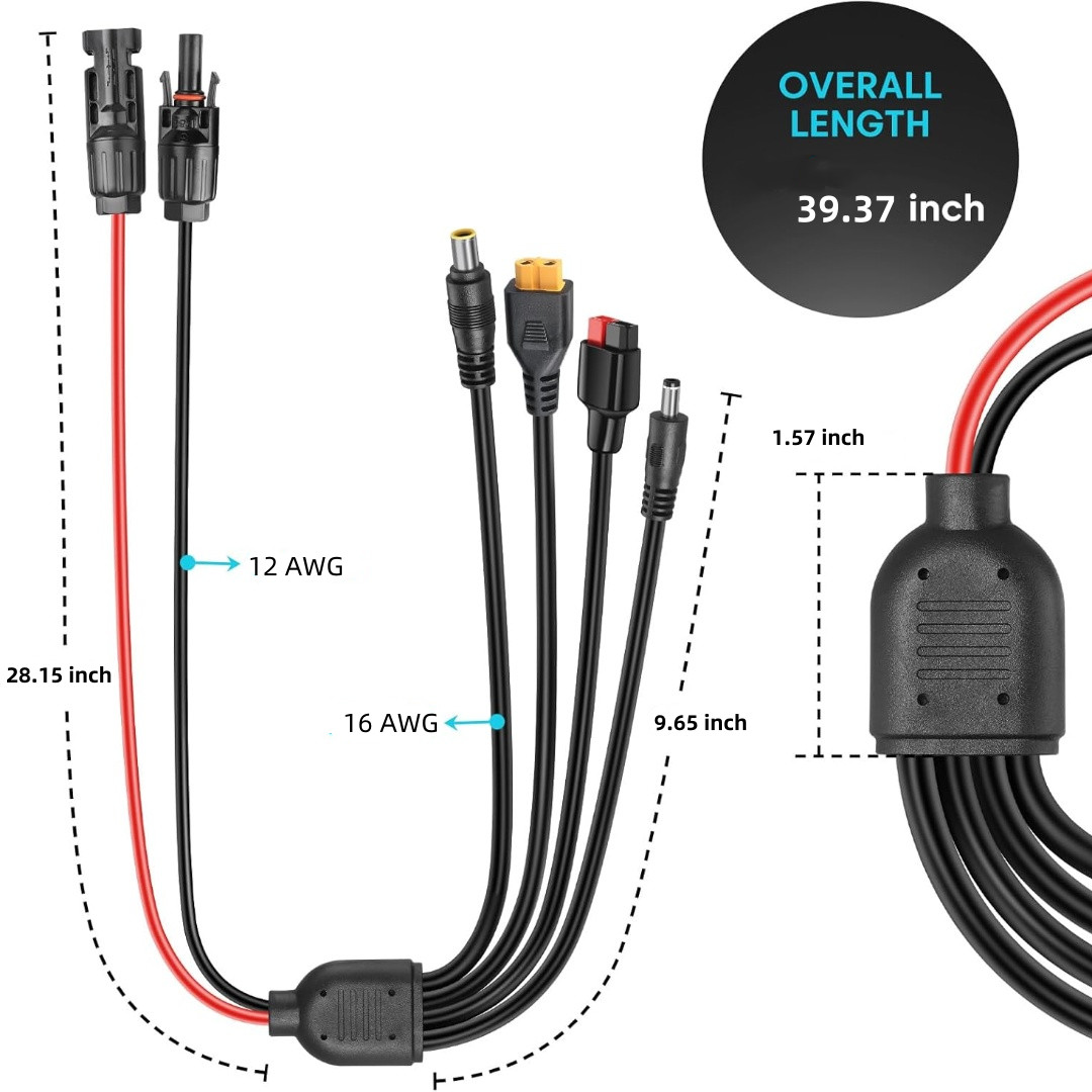 4-in-1 Solar Connector Extension Cable Splitter Solar Adapter to XT60（3ft）