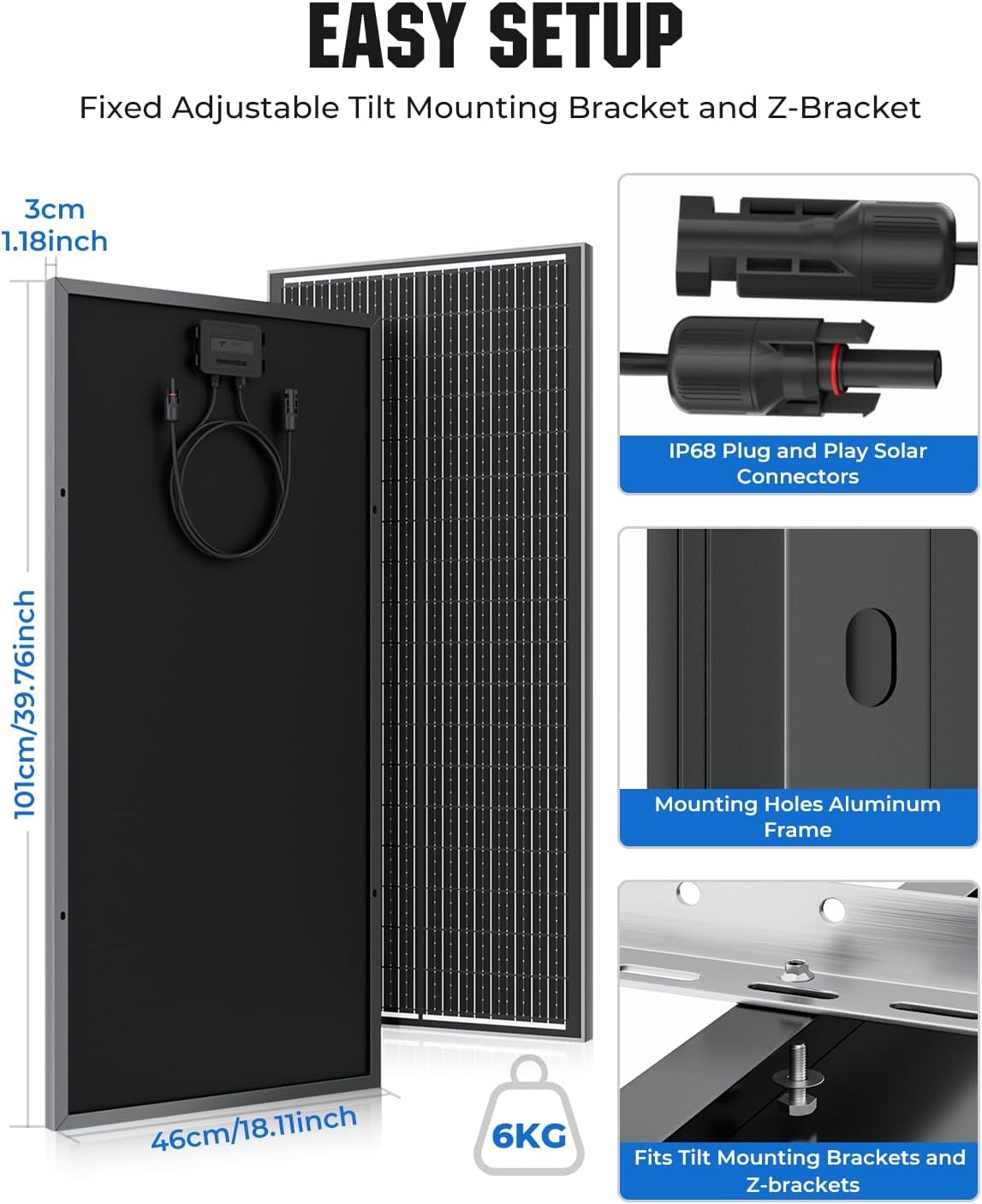 18BB 100 Watt Solar Panel, N-Type 12V 100W Solar Panel, 25% High Efficiency Mono