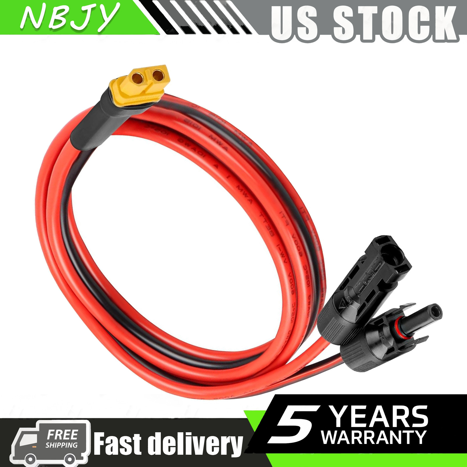 Heavy Duty 10 AWG XT60 Male to Solar Battery Extension Cable Wire