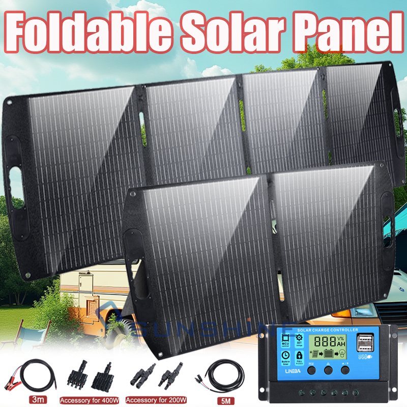 200W 100W 12V Foldable PV Solar Panel Kit Battery Charge For RV Home Plug & Play