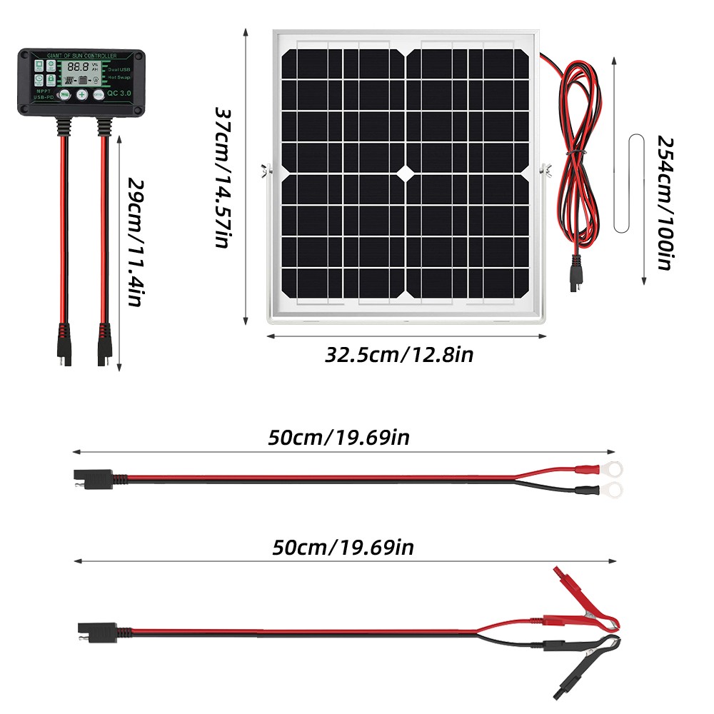 12V Trickle 30W Solar Panel Charger Battery Charger Kit Maintainer Car RV Boat