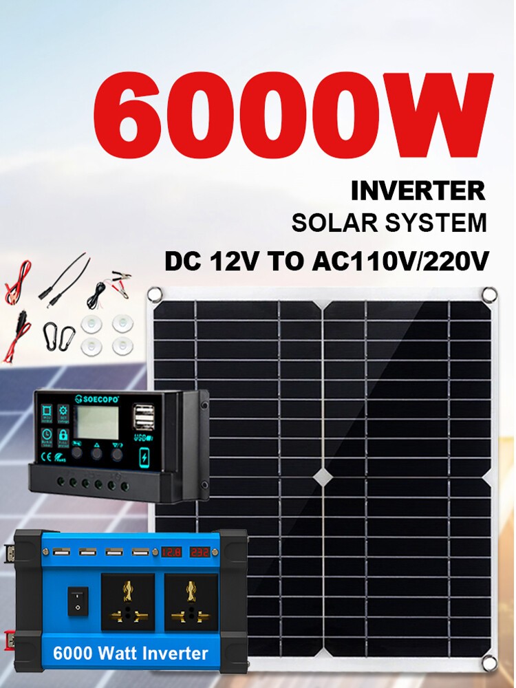 6000W 110V 100A Solar Panel Kit Complete Solar Power Generator Home Grid Systead