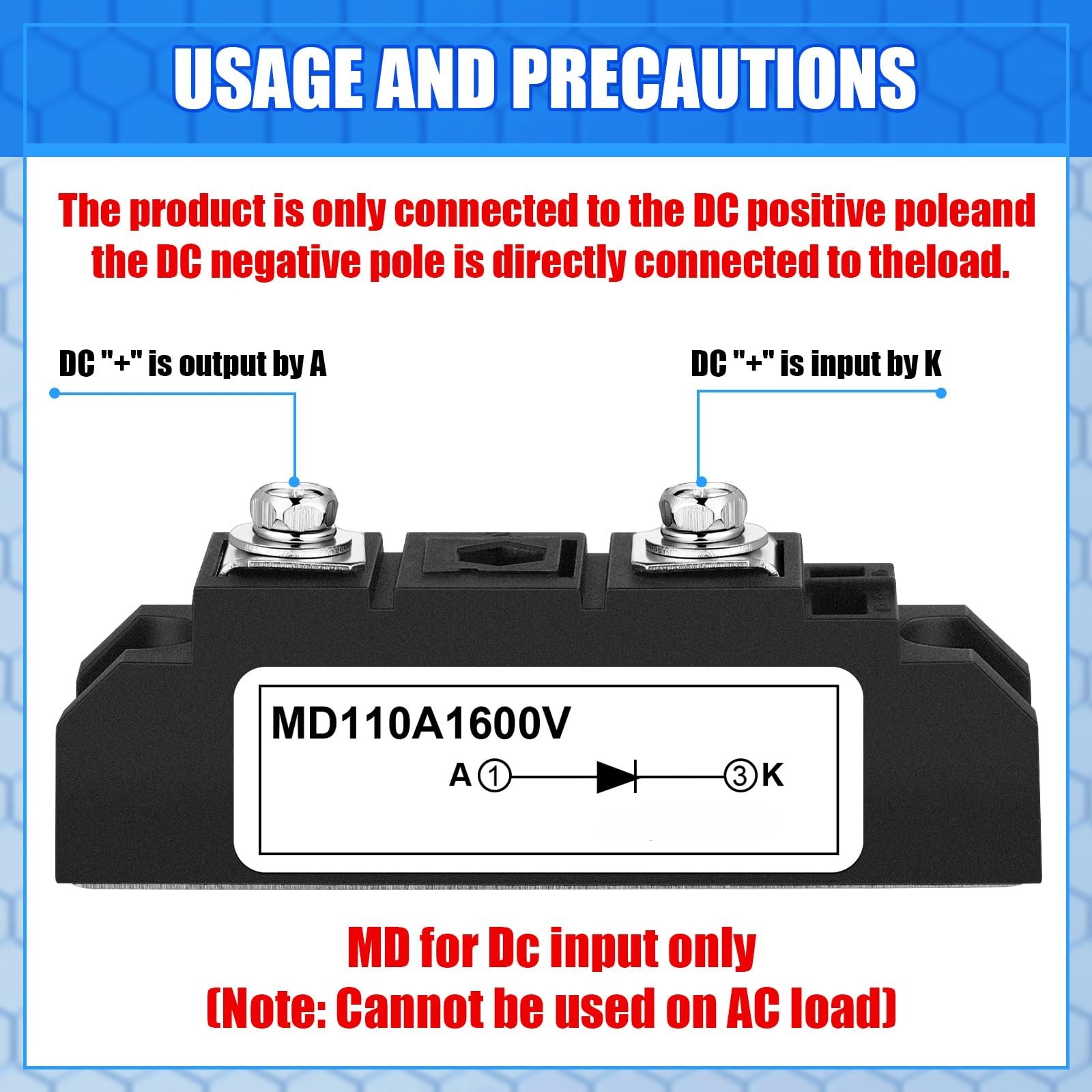 1 Pcs 110A Solar Diode, Anti-Reverse One Way Diode for Photovoltaic Systems 400V