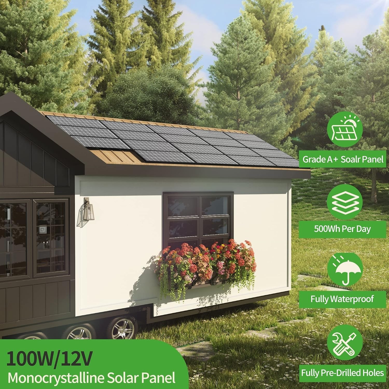 200 Watt Solar Panels, 10BB Monocrystalline 12V 2PCS 100W Solar Panel, 23% Hi…