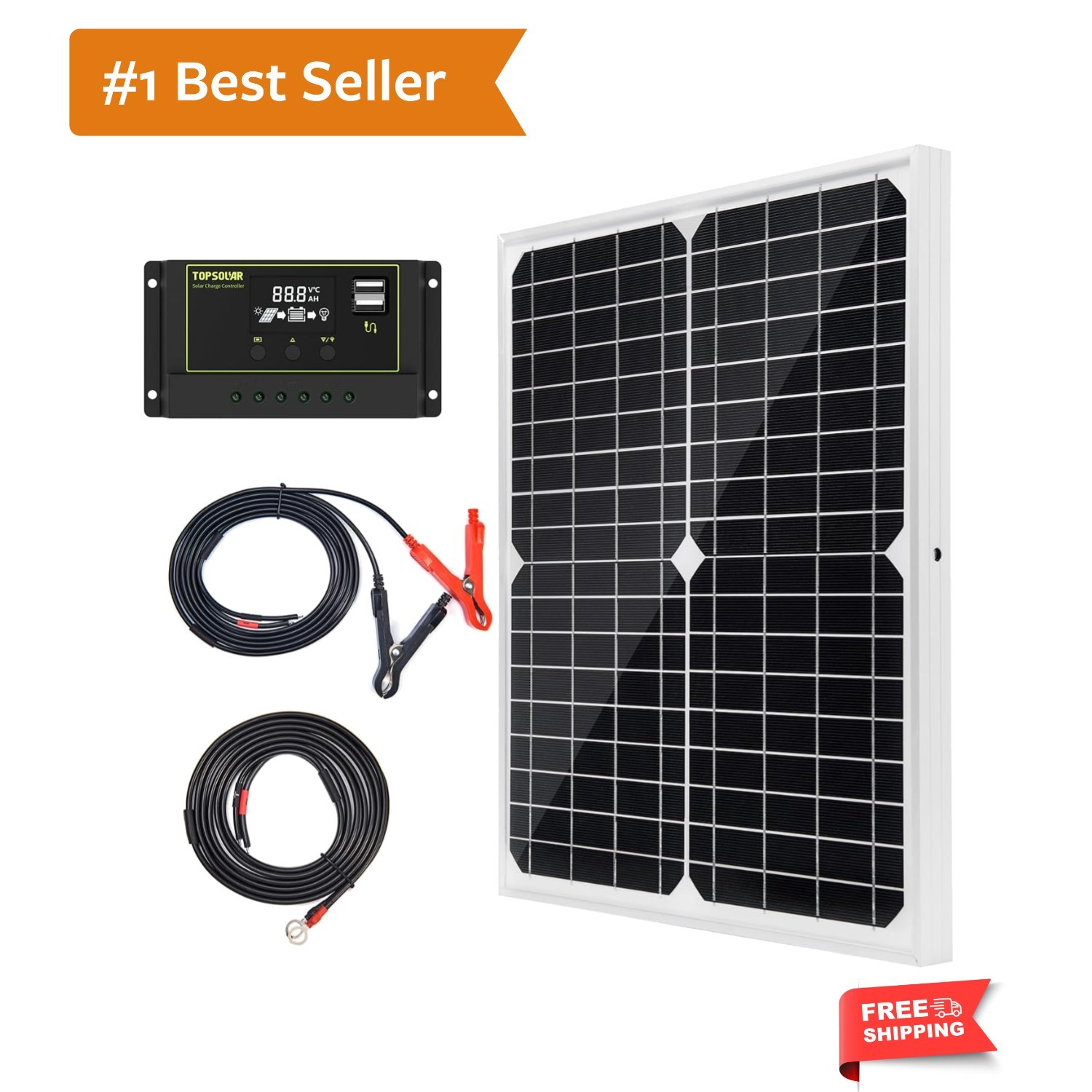 Solar Panel Kit 20W 12V Monocrystalline with 10A Solar Charge Controller + Ex…